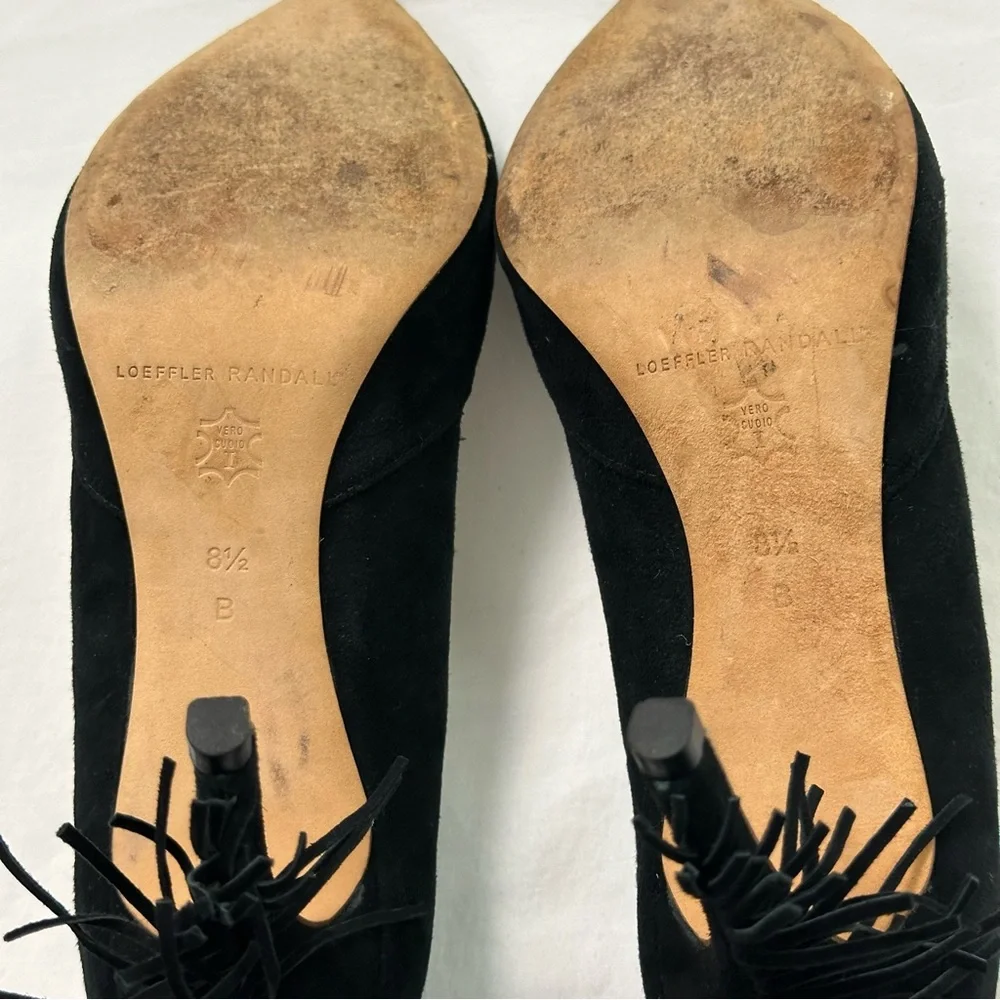 Loeffler Randall Pari Fringe Pumps Size 8.5 Black Heel Pointed Toe Suede Leather - Picture 11 of 13